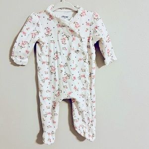6m baby girl ruffle detail antique rose little me footie onepiece floral sleeper